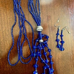 Electric Blue Beaded Necklace and Earring Set